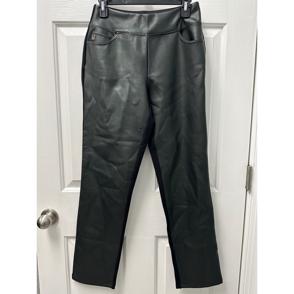 Belle by Kim Gravel Faux Leather Front Knit Back Leggings Black Size 6 Small